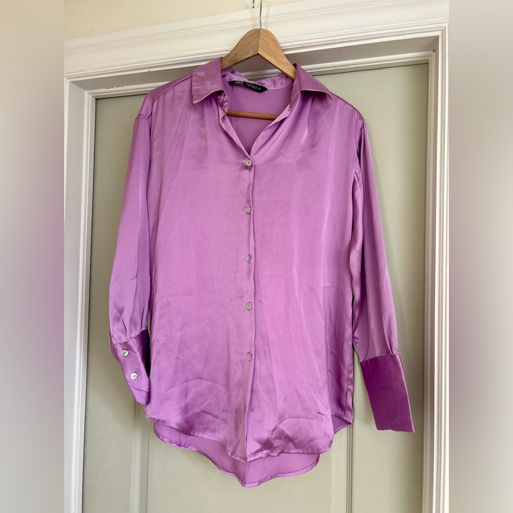 Zara Purple Button Down Satin Shirt